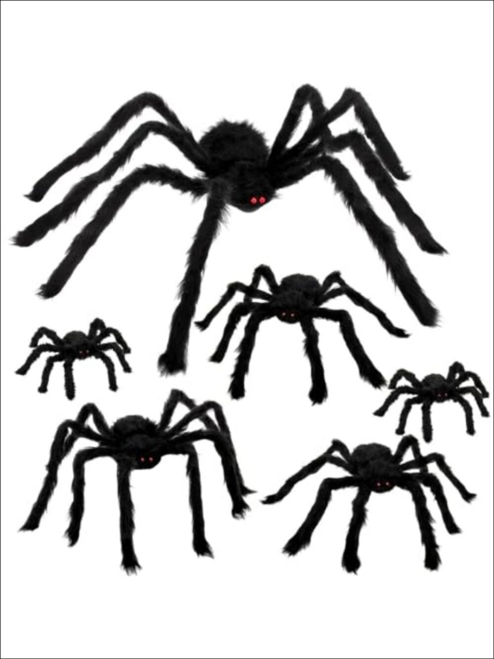 6pc Large Scary Halloween Spider Decorations Outdoor Yard Plush Steel Legs